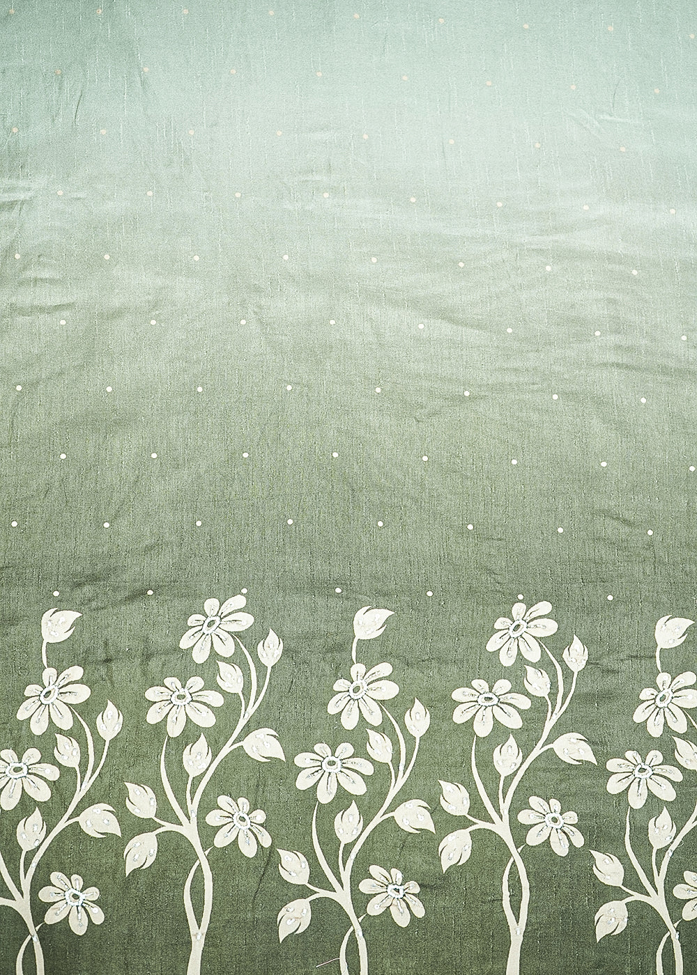 Olive Green Dola Silk Fabric With All Over Ombre Shade And Floral Print With Bead And Sequins Work 19967