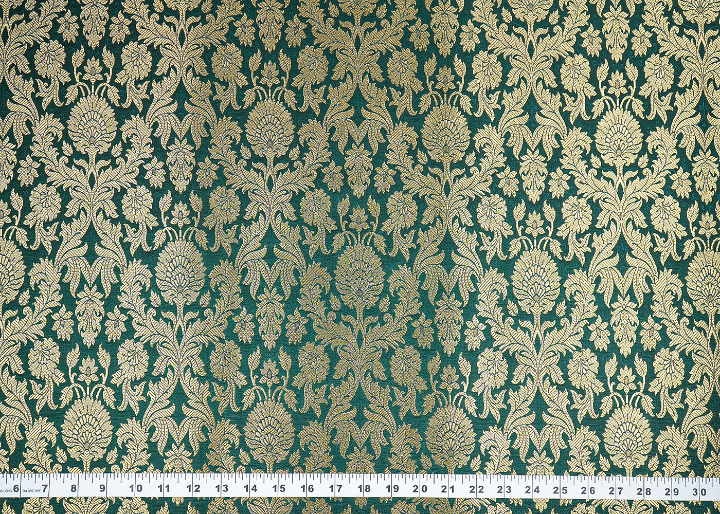 Bottle Green Banarasi Brocade Fabric With All Over Golden Zari Handloom 19969
