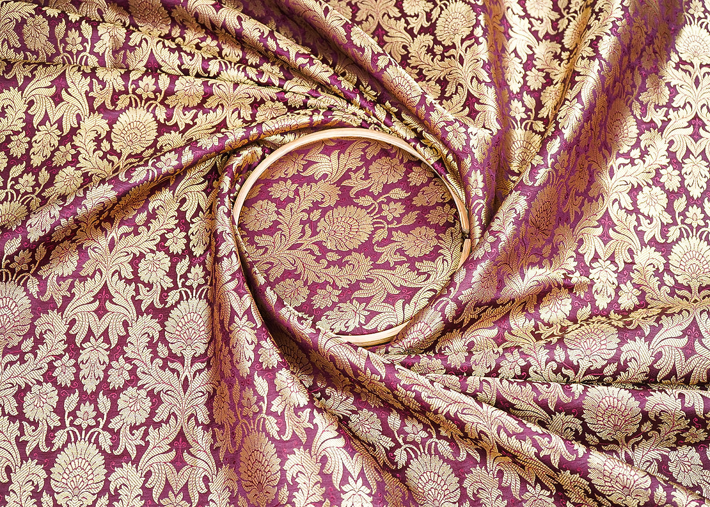 Maroon Banarasi Brocade Fabric With All Over Golden Zari Handloom 19972