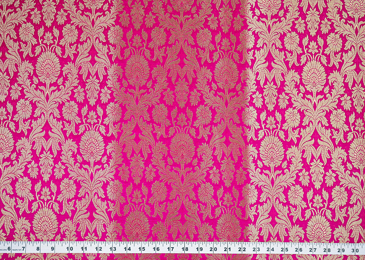 Rani Pink Banarasi Brocade Fabric With All Over Golden Zari Handloom 19973