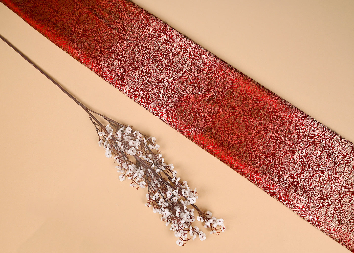 Dark Red Banarasi Brocade Fabric With Zari Handloom 19974