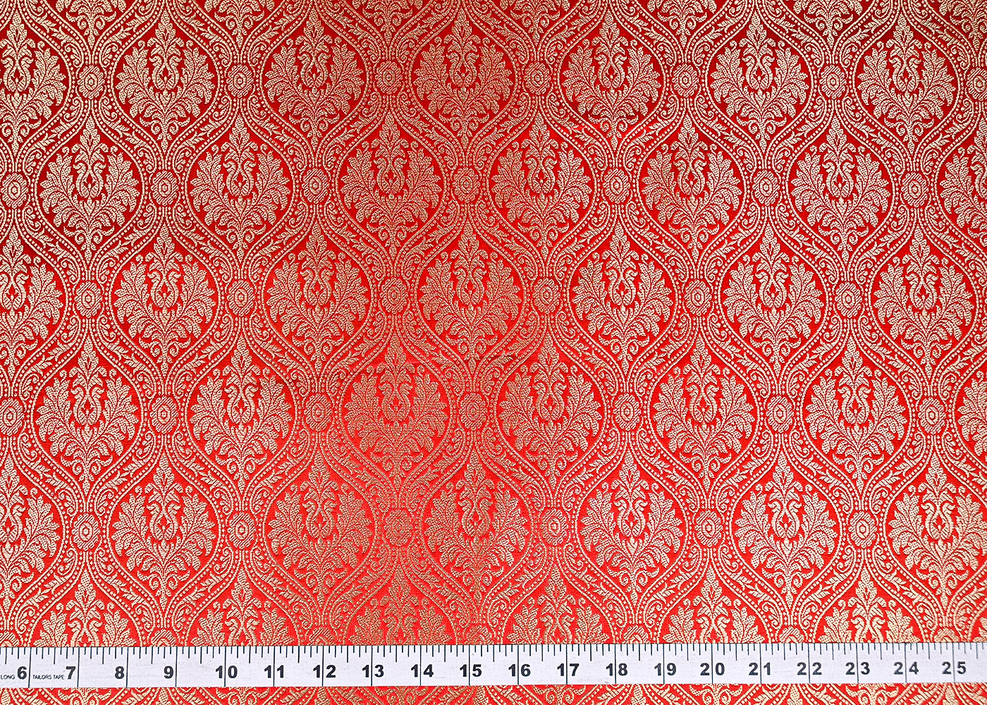 Dark Red Banarasi Brocade Fabric With Zari Handloom 19974