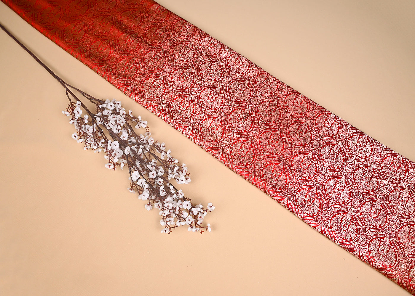 Red Banarasi Brocade Fabric With Zari Handloom 19975
