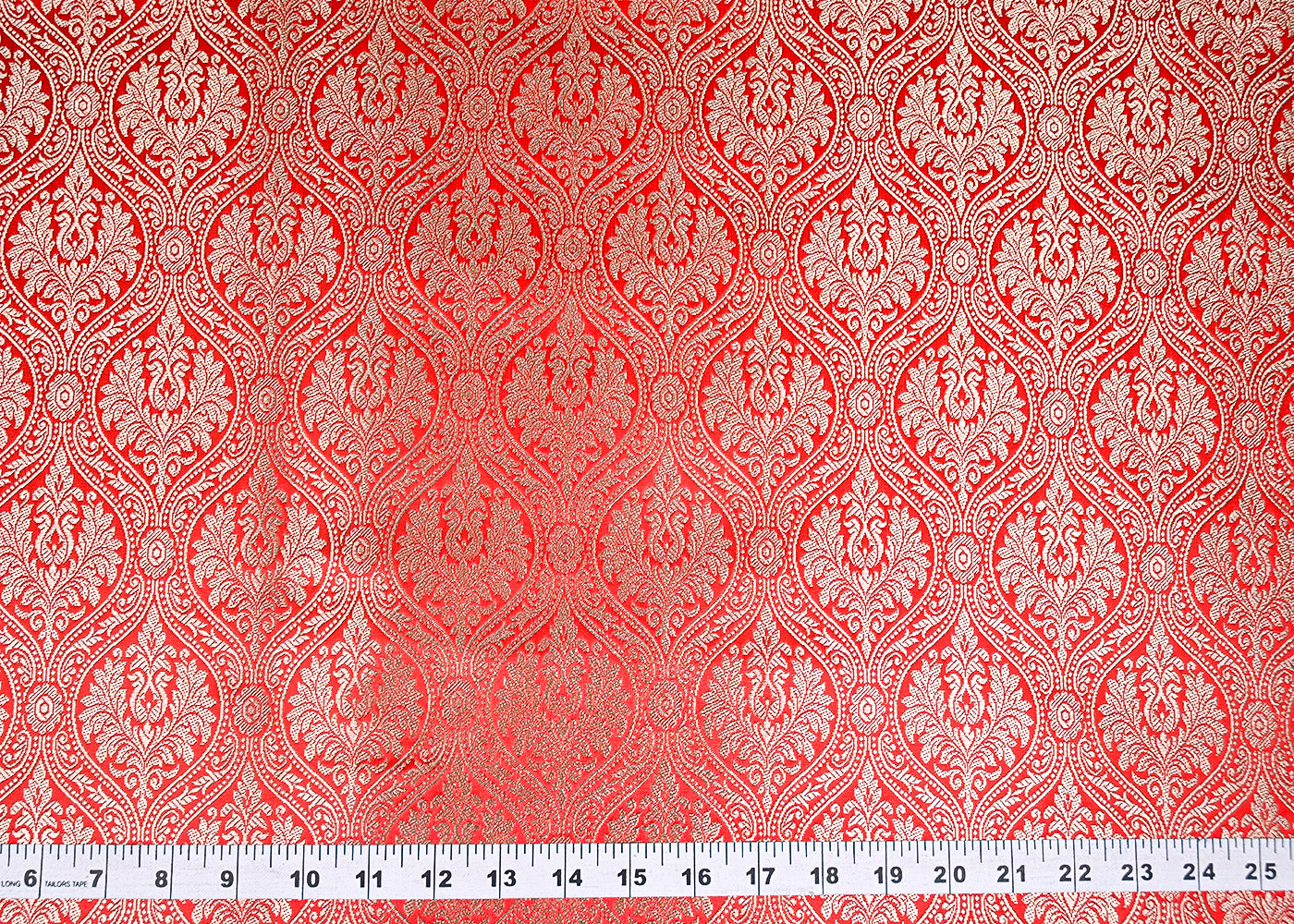 Red Banarasi Brocade Fabric With Zari Handloom 19975