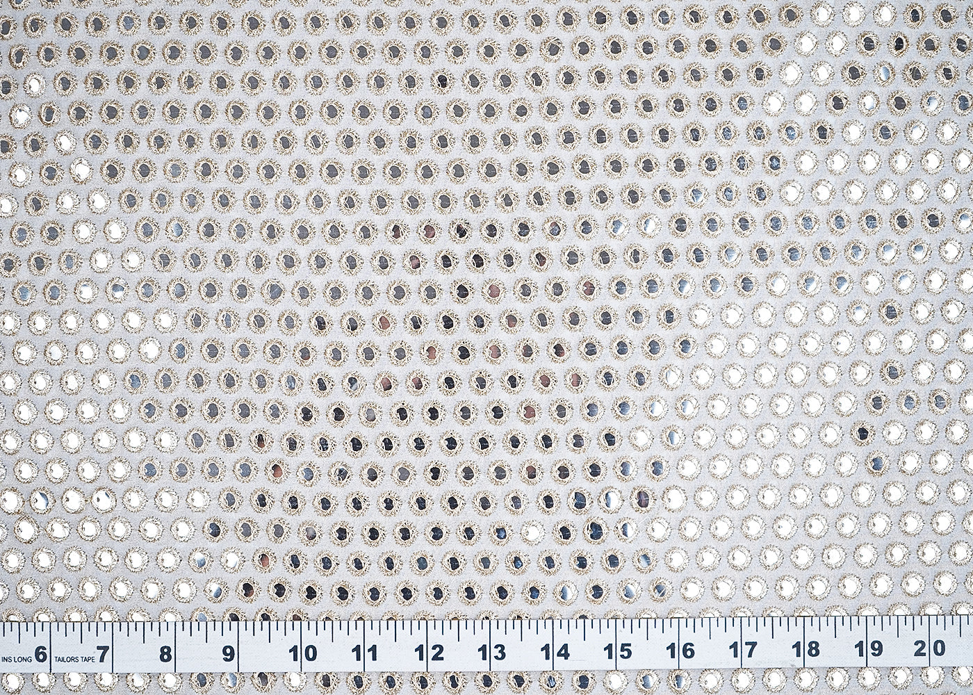 White Georgette Fabric With All Over Faux Mirror And Zari Work 19983