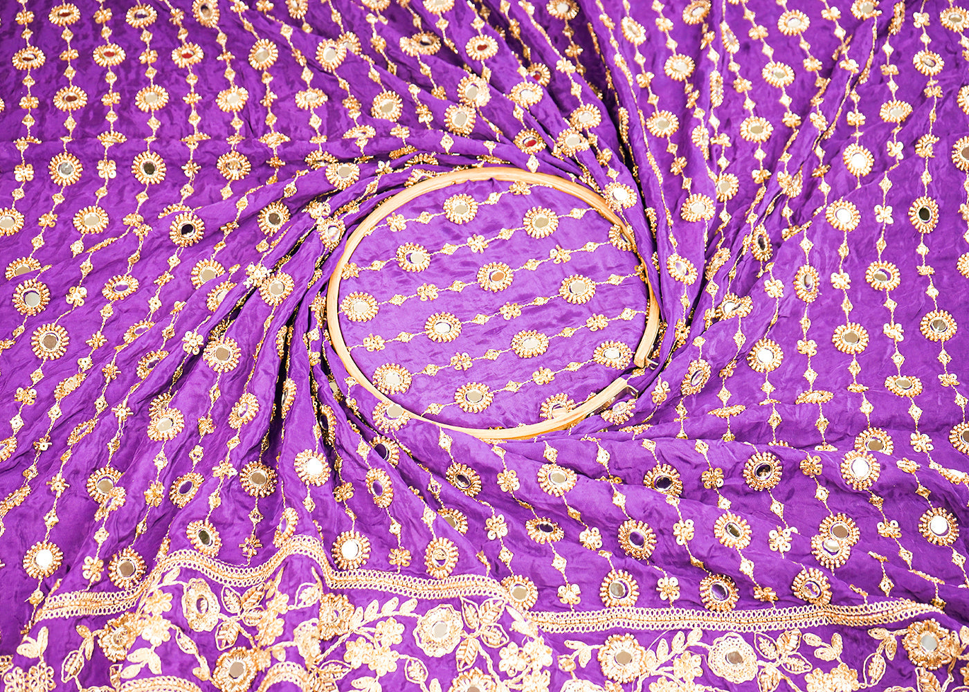 Purple Crepe Fabric With All Over Sequins, Katdana, Zari, Mirror And Bead Work With One Side Border 19991