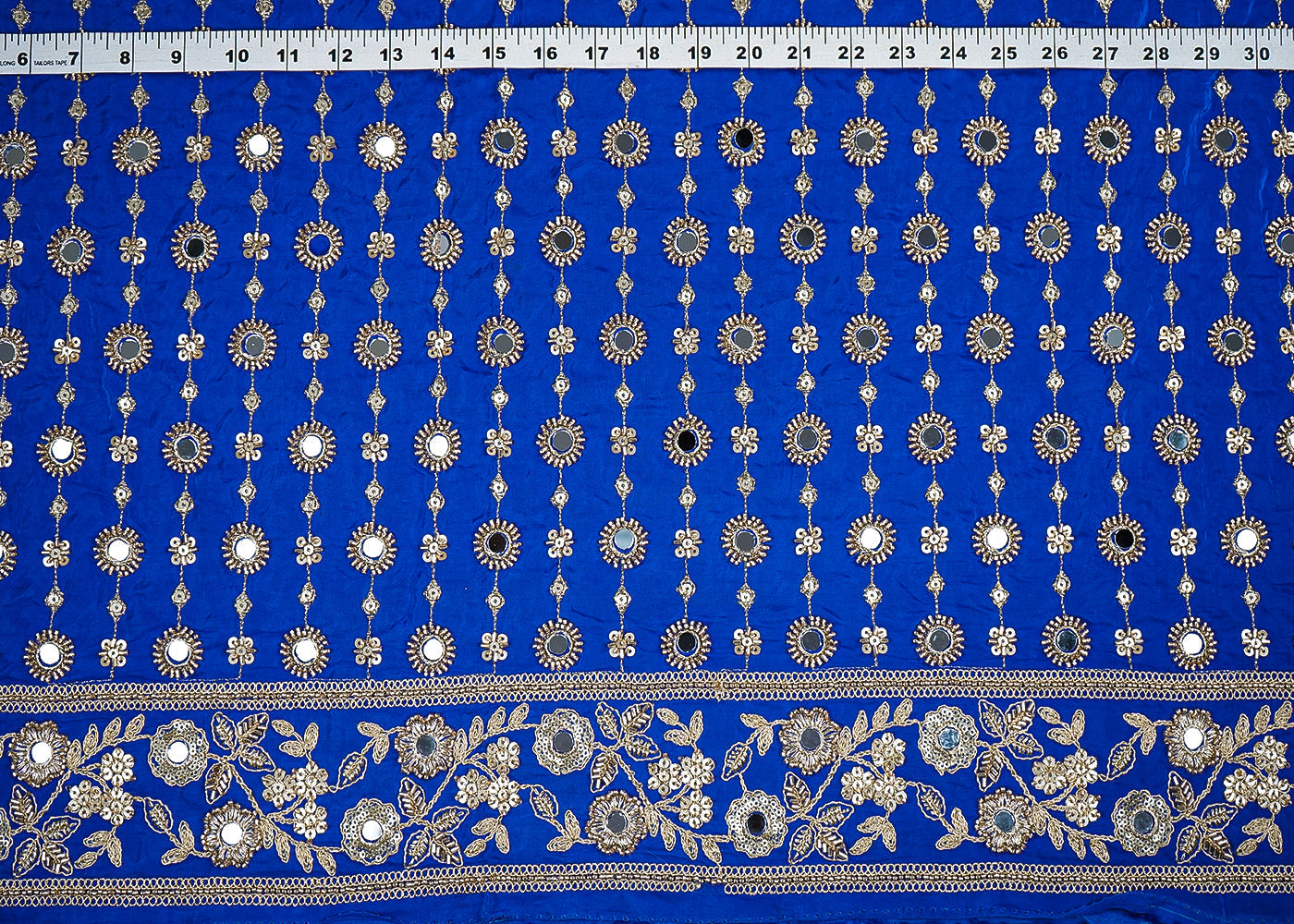 Roya Blue Crepe Fabric With All Over Sequins, Katdana, Zari, Mirror And Bead Work With One Side Border 19992