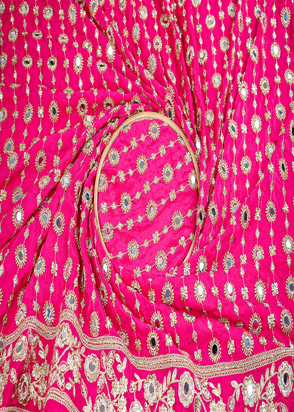 Rani-Pink-Crepe-Fabric-With-All-Over-Sequins,-Katdana,-Zari,-Mirror-And-Bead-Work-With-One-Side-Border-19993-close-view