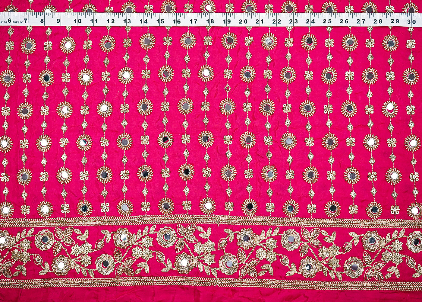Rani Pink Crepe Fabric With All Over Sequins, Katdana, Zari, Mirror And Bead Work With One Side Border 19993