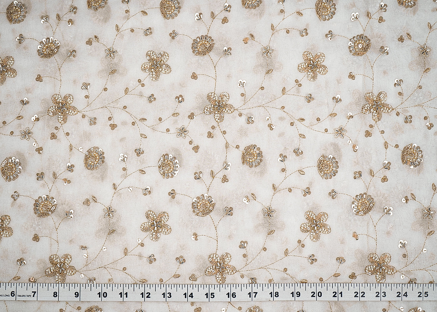 White Georgette Fabric With All Over Zari, Sequins, Katdana And Bead Work With One Side Border 19994