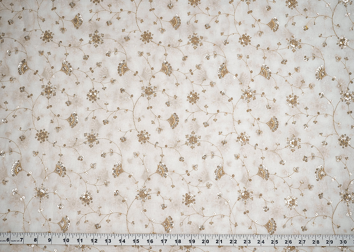 White Georgette Fabric With All Over Zari, Sequins, Katdana And Bead Work With One Side Border 19995