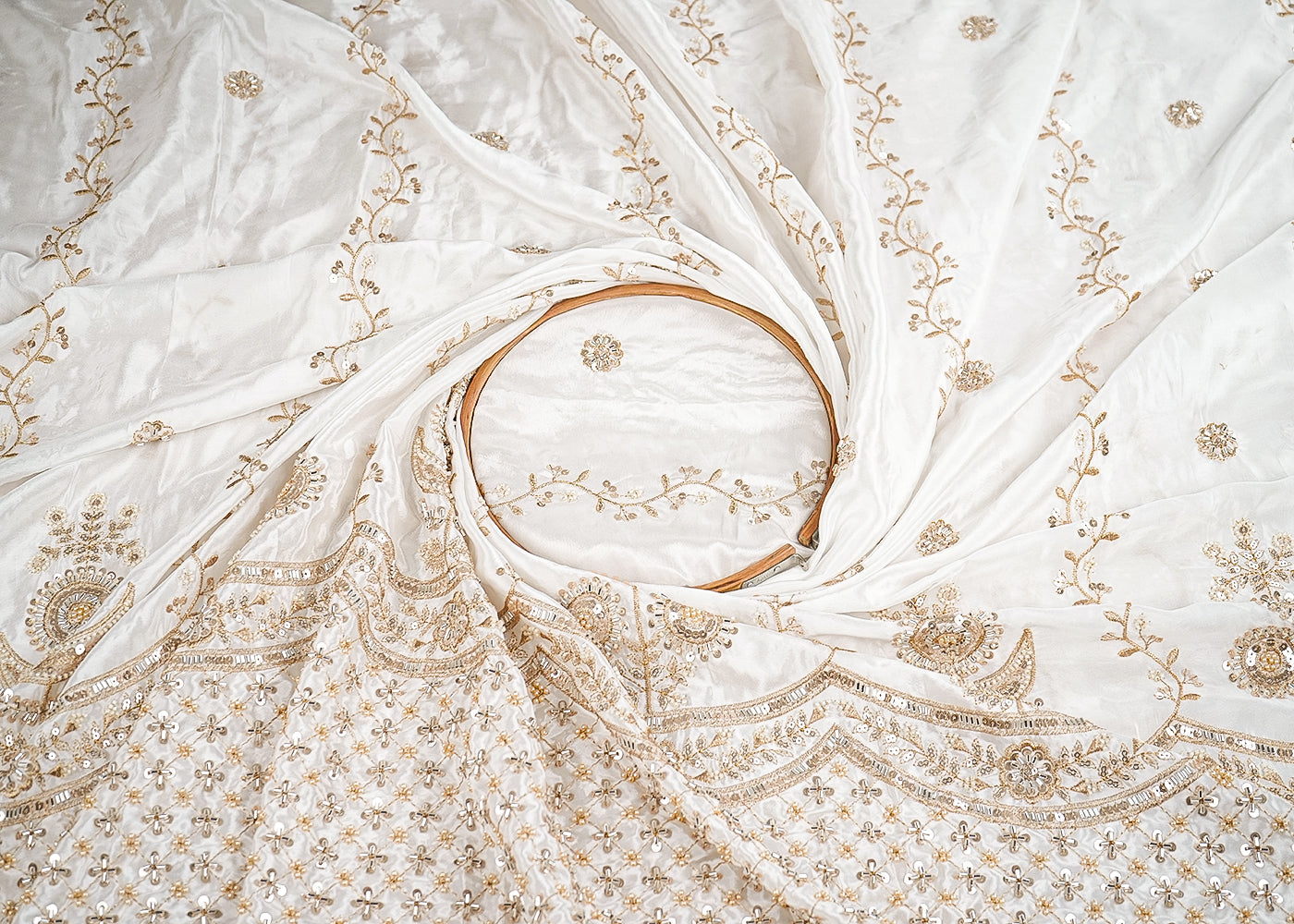 White Crepe Fabric With All Over Zari, Sequins, Katdana And Bead Work With One Side Border 19997