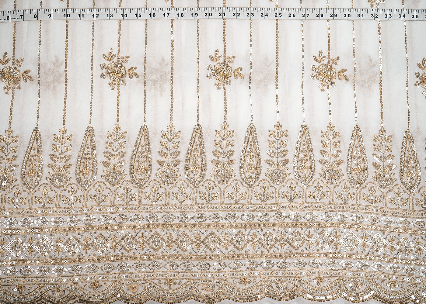 White Georgette Fabric With All Over Zari, Sequins, Katdana And Bead Work With One Side Border 19999
