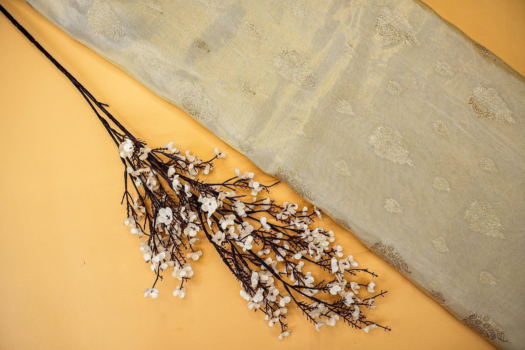 Golden Tissue Fabric With Intricated Banarasi work - Paras Gallery Fabrics