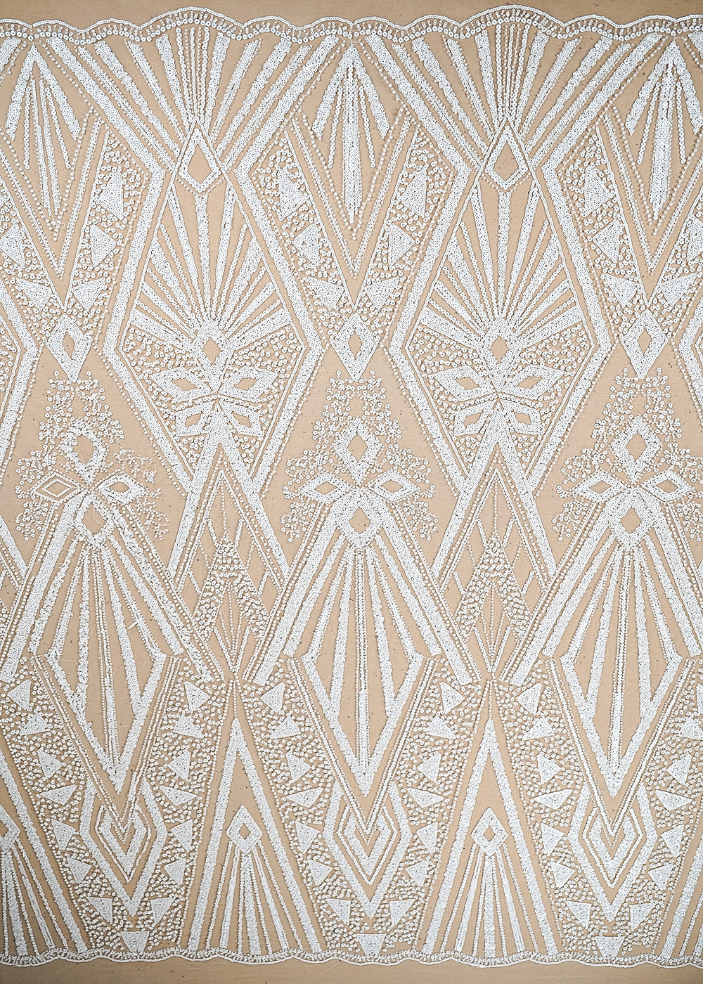 White Imported Net Fabric With Allover Sequins, Pearl & Bead Work 20009