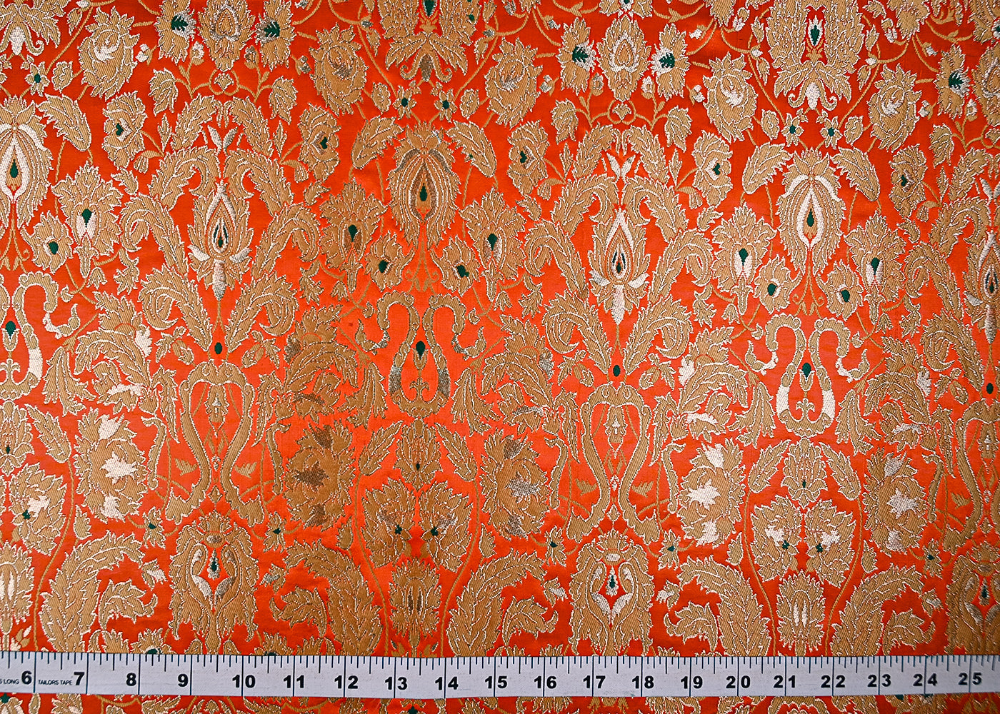 Deep Orange Pure Banarasi Brocade Fabric With Thread And Zari Handloom 20013