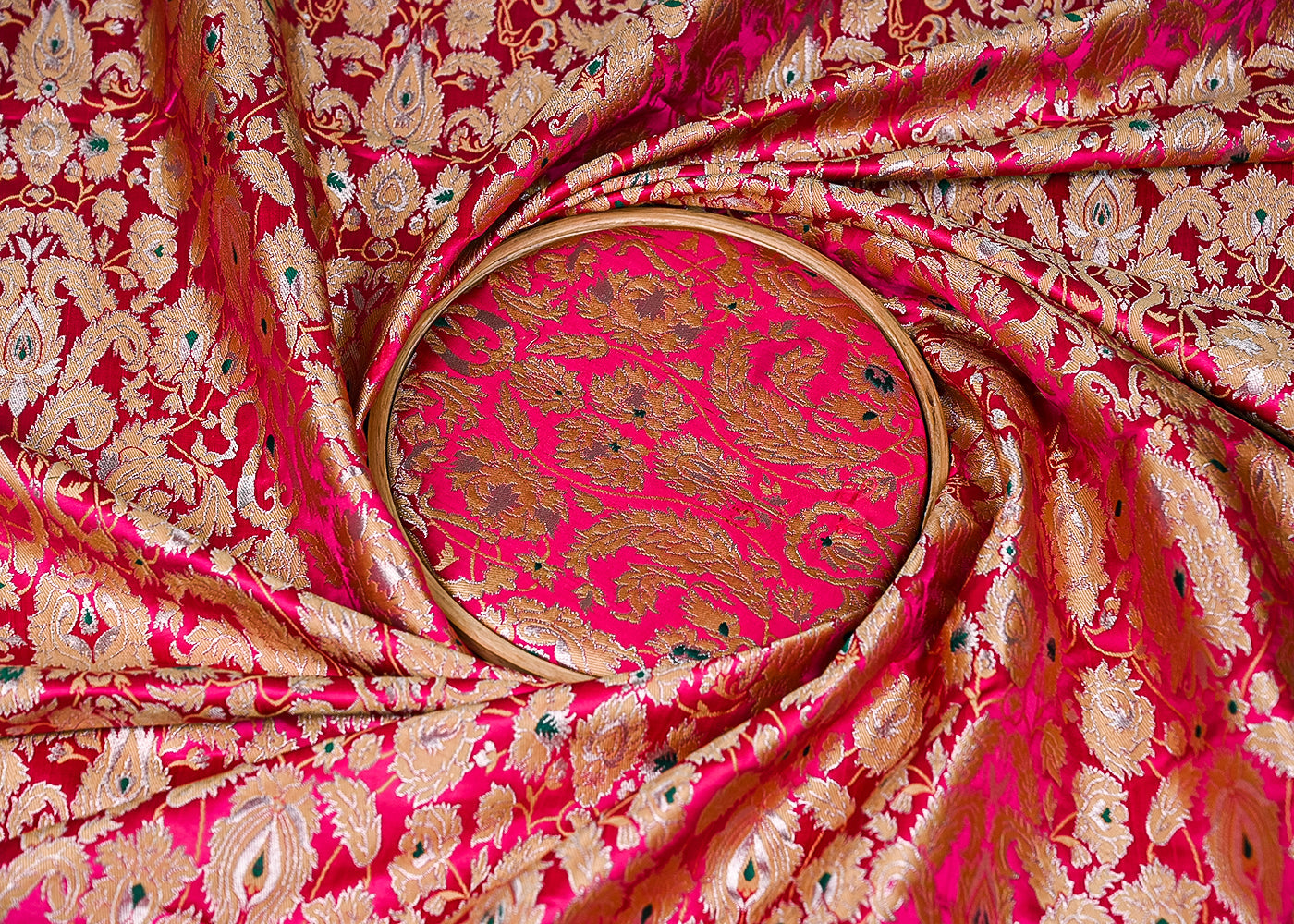 Rani Pink Pure Banarasi Brocade Fabric With Thread And Zari Handloom 20018