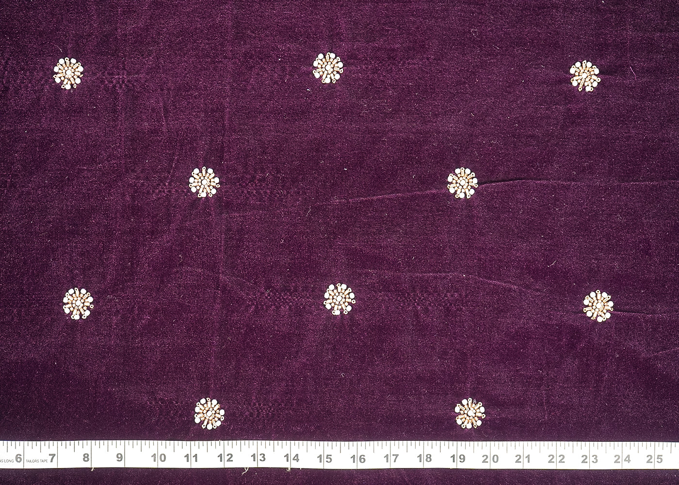 Dark Purple Velvet Fabric With All Over Buti Of Sequins, Katdana And Bead 20073
