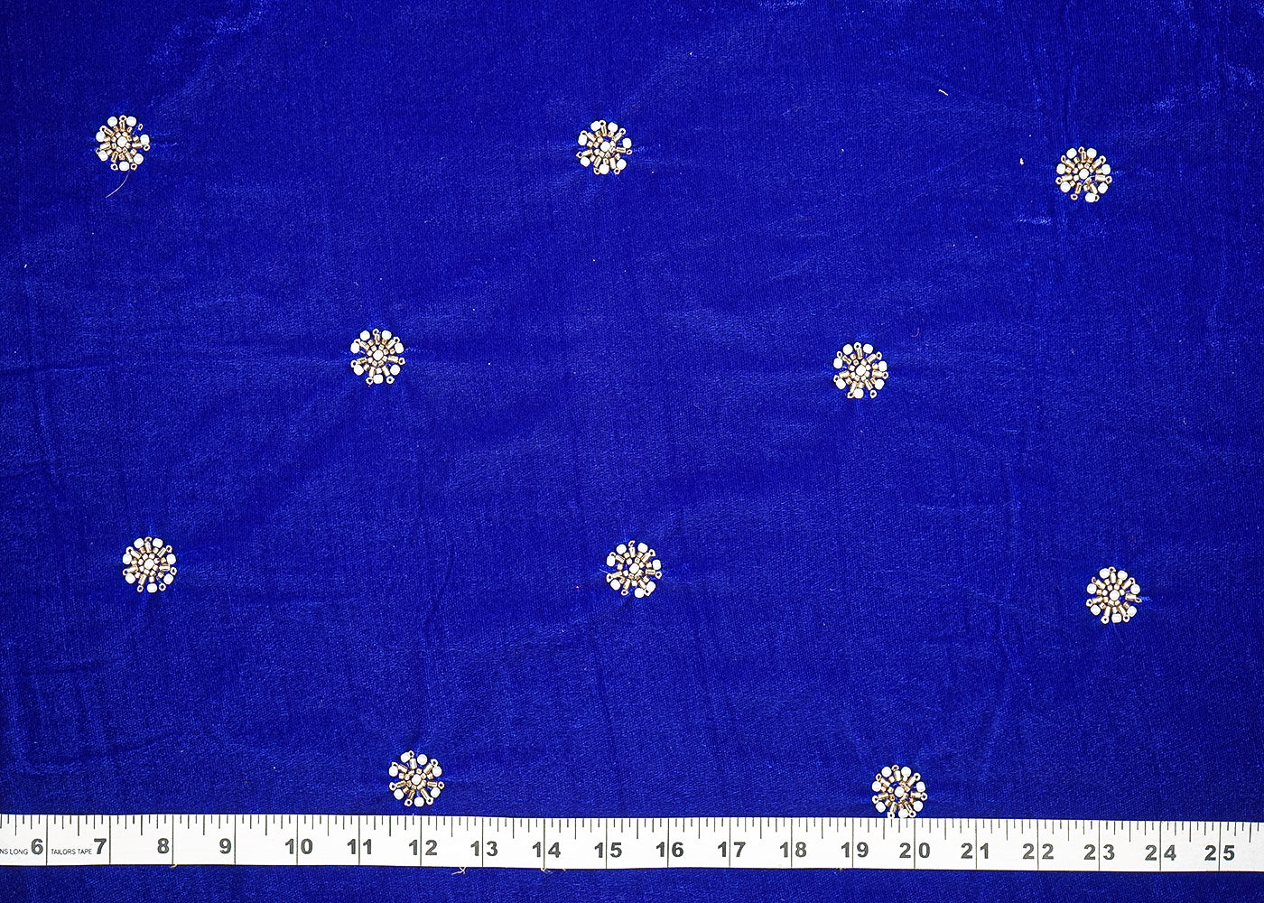 Royal Blue Velvet Fabric With All Over Buti Of Sequins, Katdana And Bead 20076