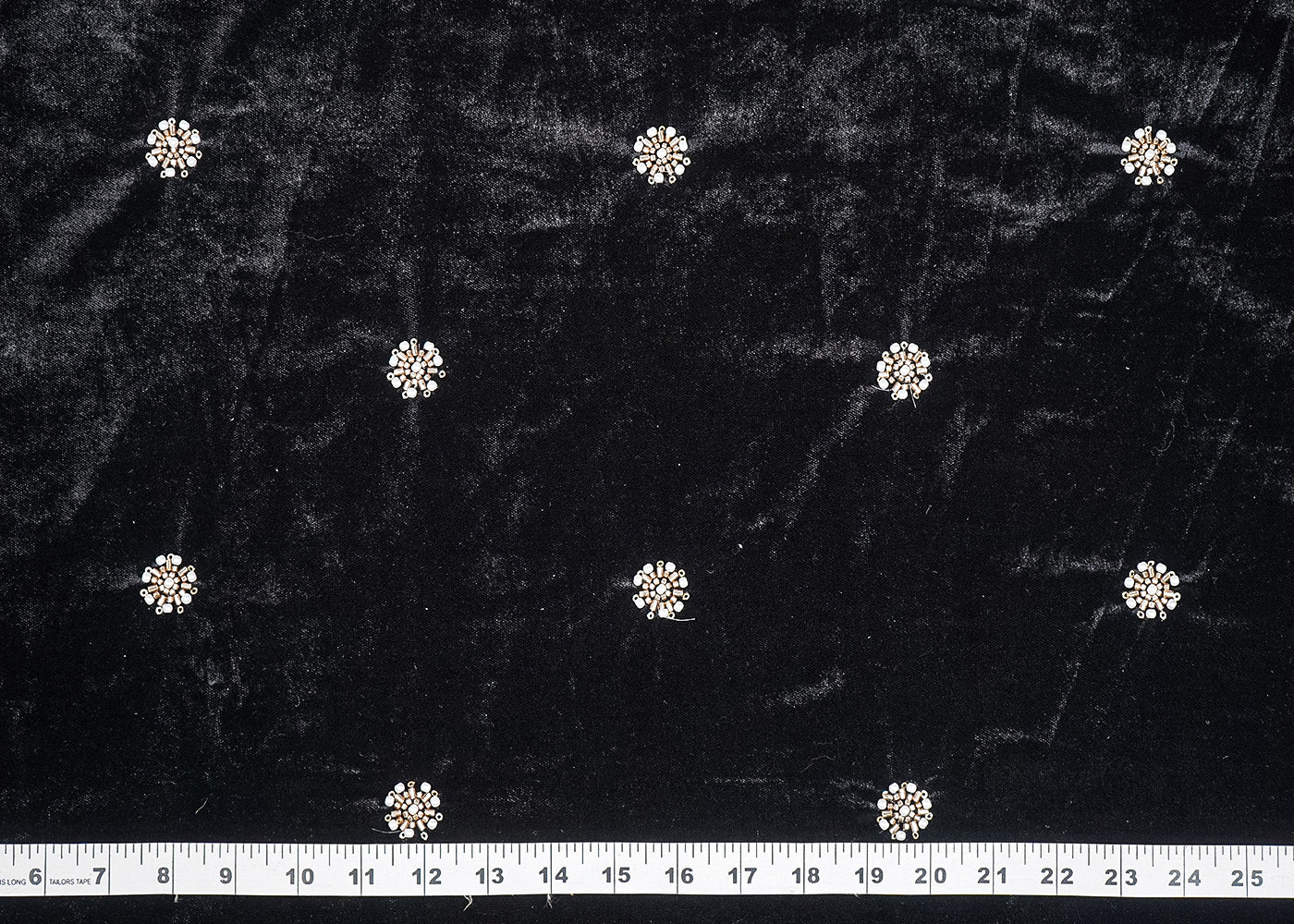 Black Velvet Fabric With All Over Buti Of Sequins, Katdana And Bead 20077
