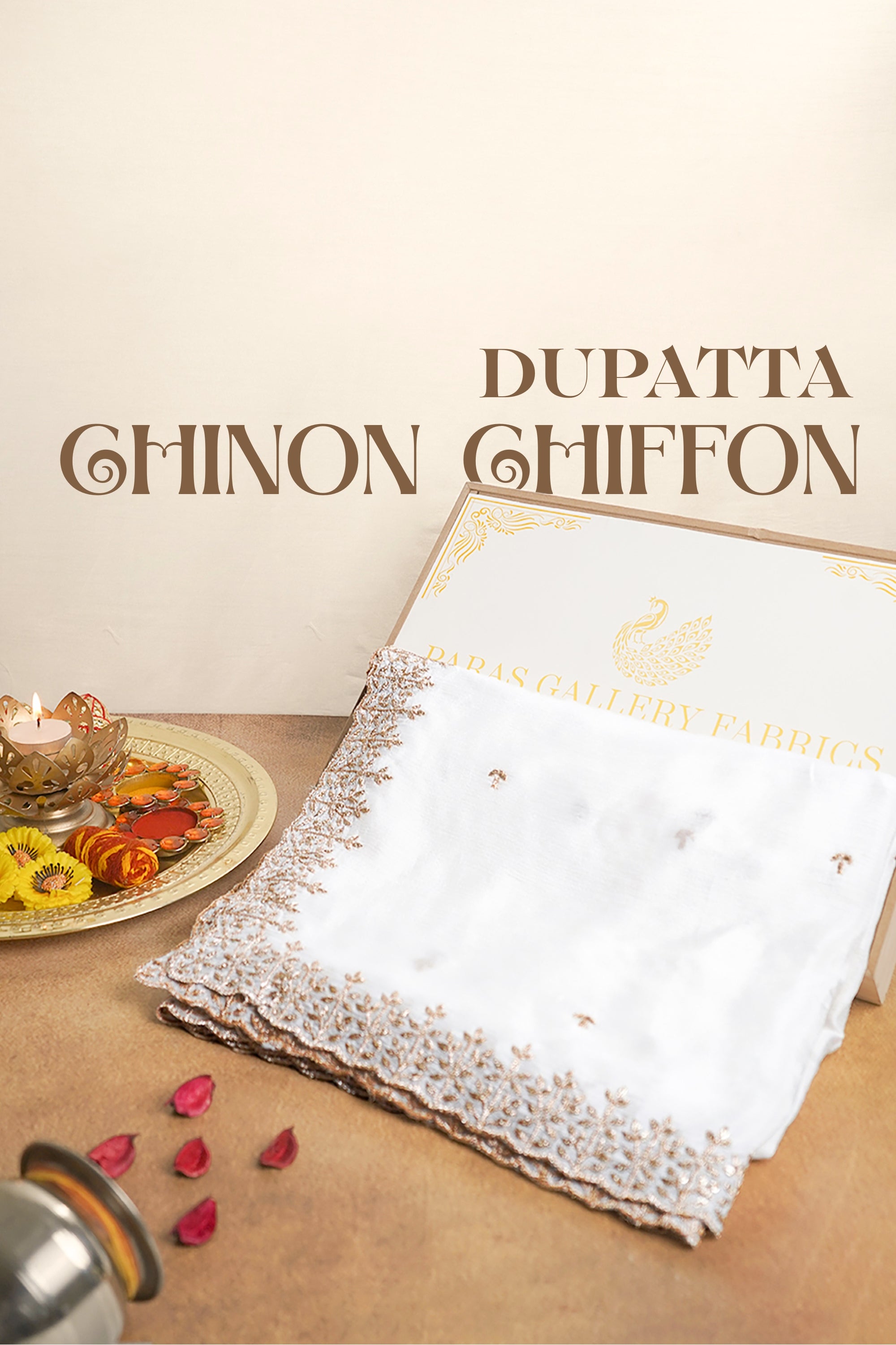 White Dyeable Chinon Chiffon Dupatta With All Over Sequins And Zari Work 20091