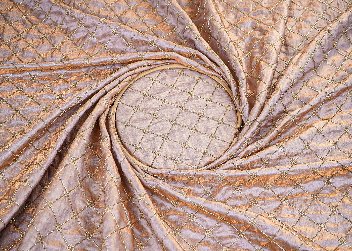 Rose Gold Diamond Silk Fabric With All Over Zari And Katdana Work 20108