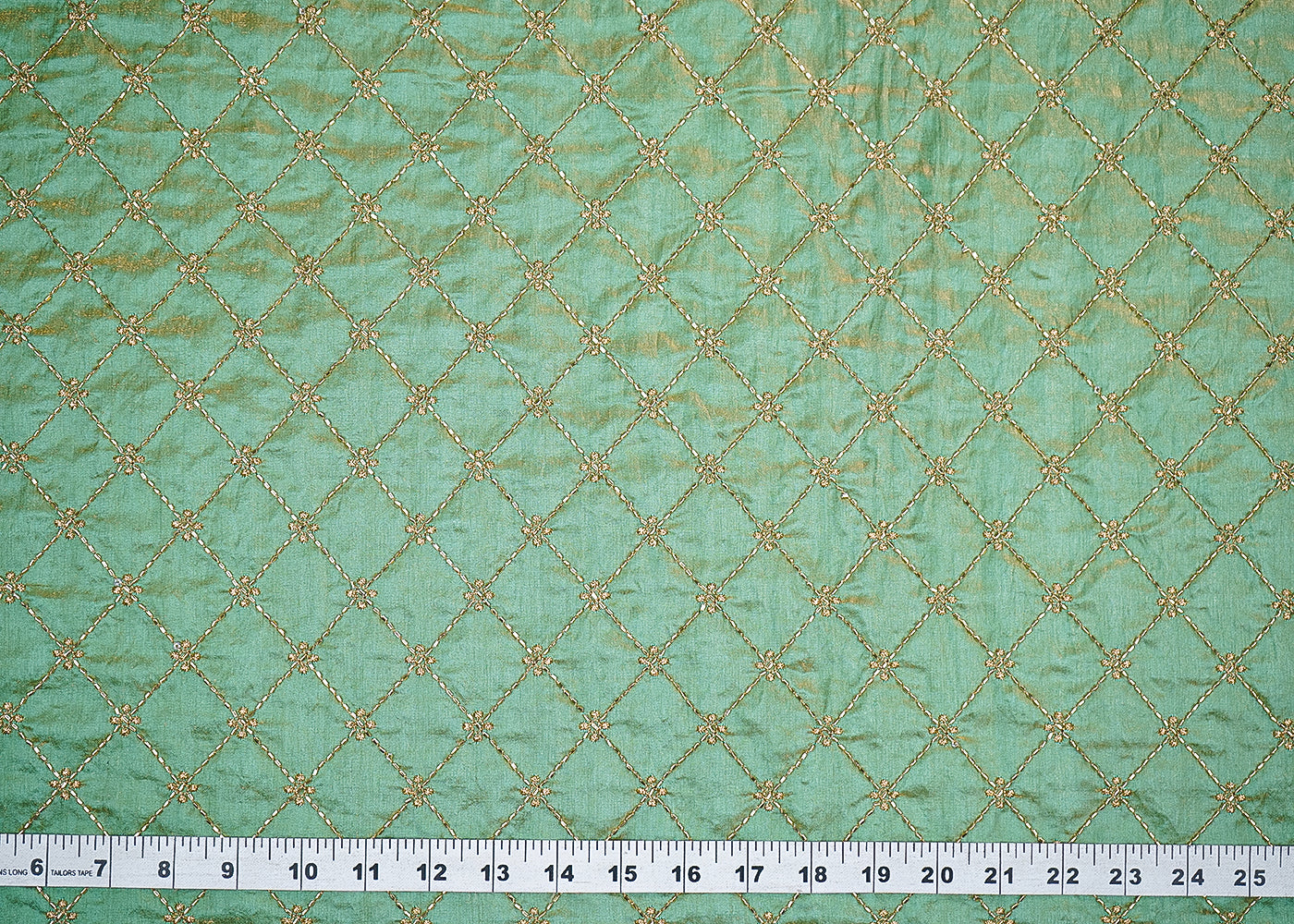 Green Diamond Silk Fabric With All Over Zari And Katdana Work 20109