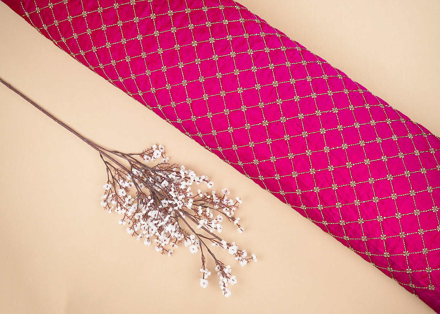 Magenta Diamond Silk Fabric With All Over Zari And Katdana Work 20110