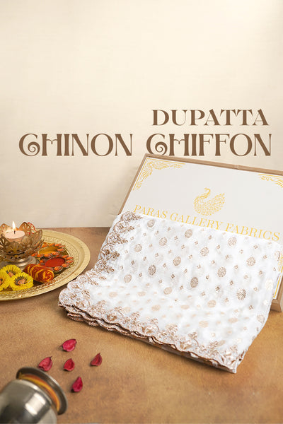 White Dyeable Chinon Chiffon Dupatta With All Over Sequins And Zari Work 20113
