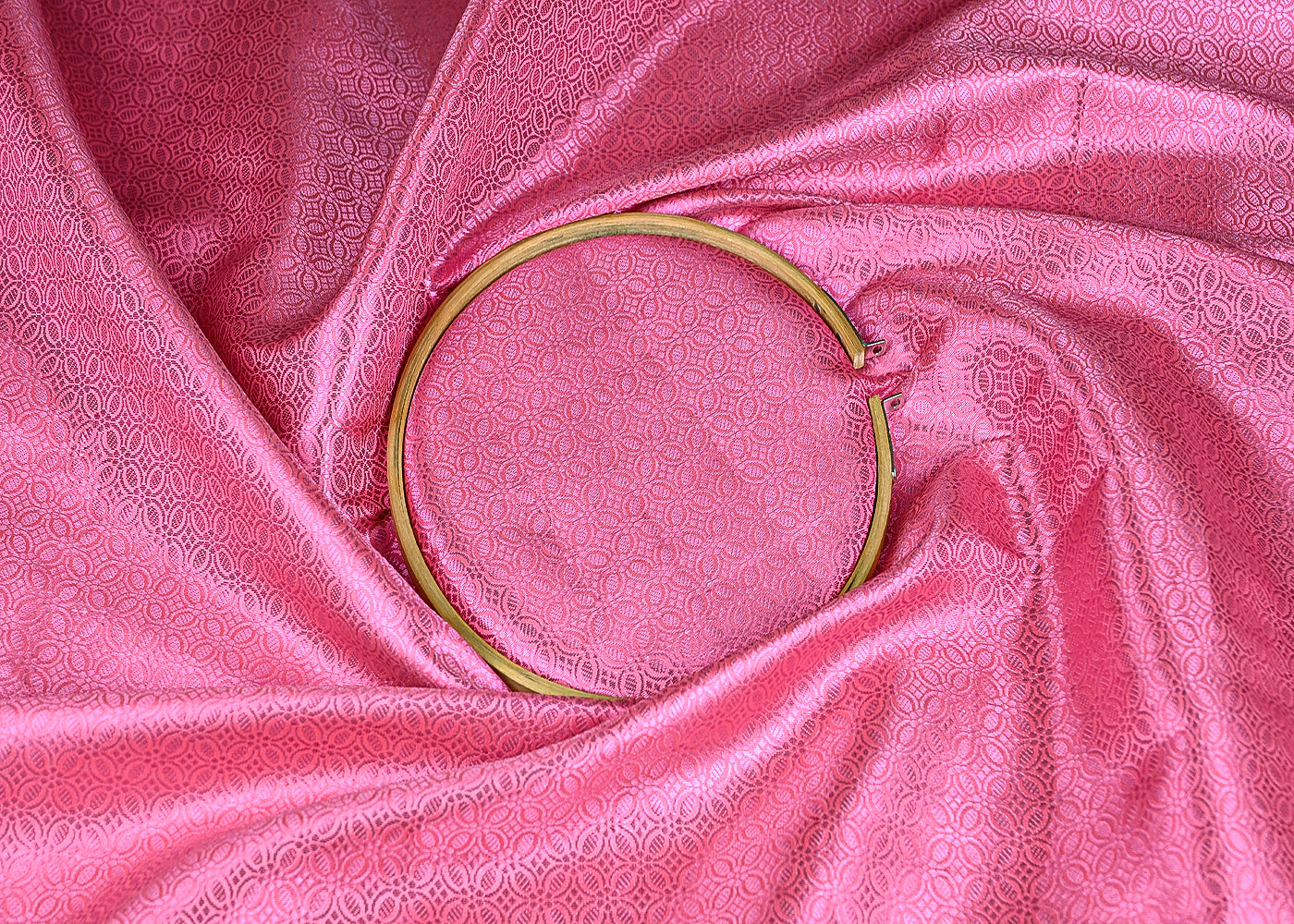 Pink Banarasi Brocade Fabric With All Over Pink Zari Handloom 20134