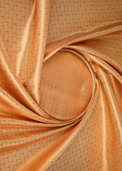 Cream Banarasi Brocade Fabric With All Over Coper Zari Handloom 20139