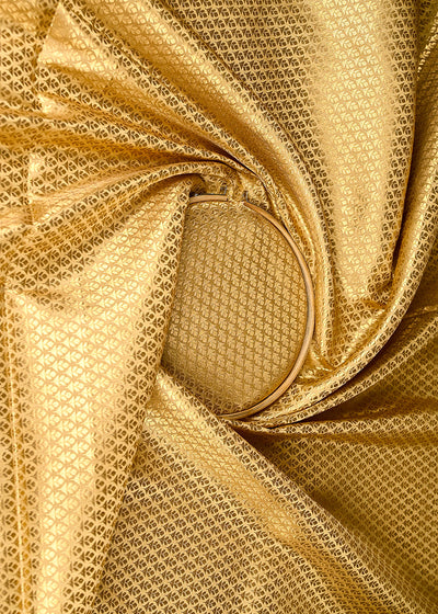 Golden Banarasi Brocade Fabric With All Over Golden Zari Handloom 20144