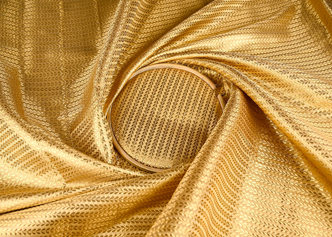 Golden Banarasi Brocade Fabric With All Over Golden Zari Handloom 20148
