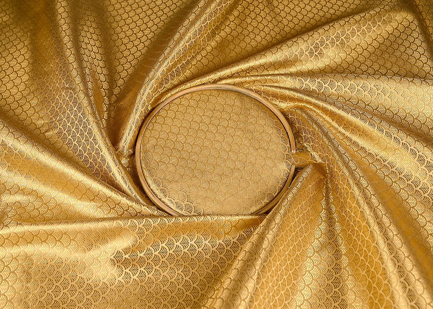 Cream Banarasi Brocade Fabric With All Over Golden Zari Handloom 20150