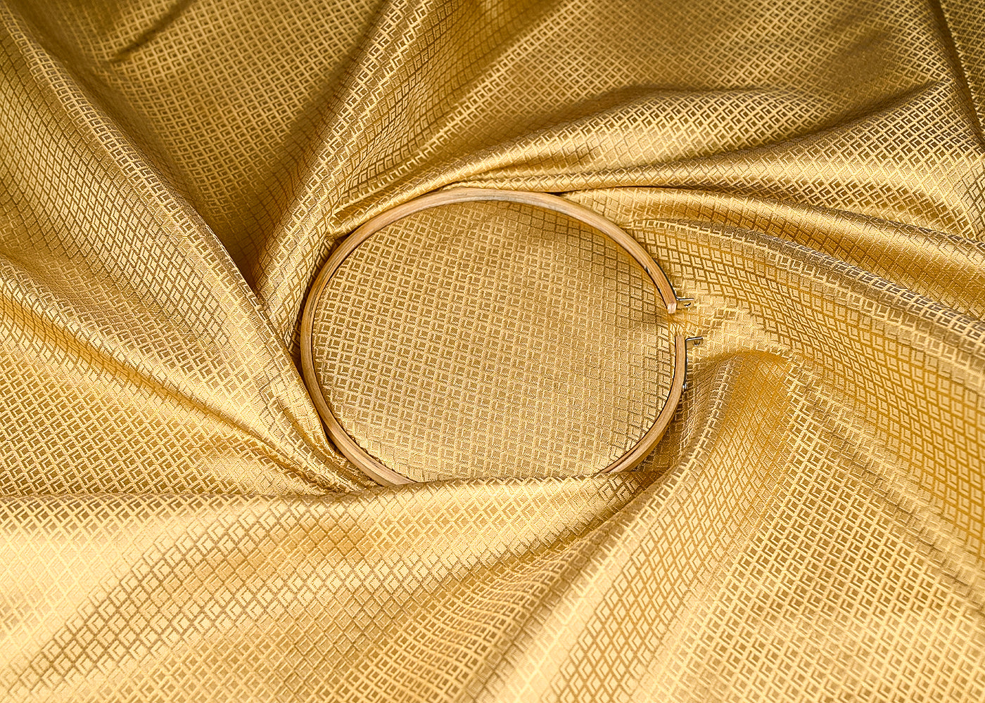 Golden Banarasi Brocade Fabric With All Over Golden Zari Handloom 20151