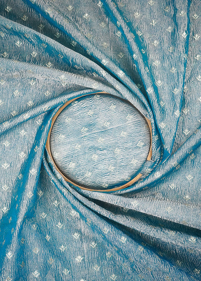 Sky Blue Crushed Tissue Fabric With All Over Buti Of Zari Handloom 20174