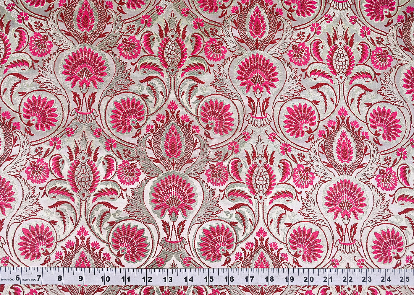 Cream Pure Banarasi Brocade Fabric With Thread And Zari Handloom 20178