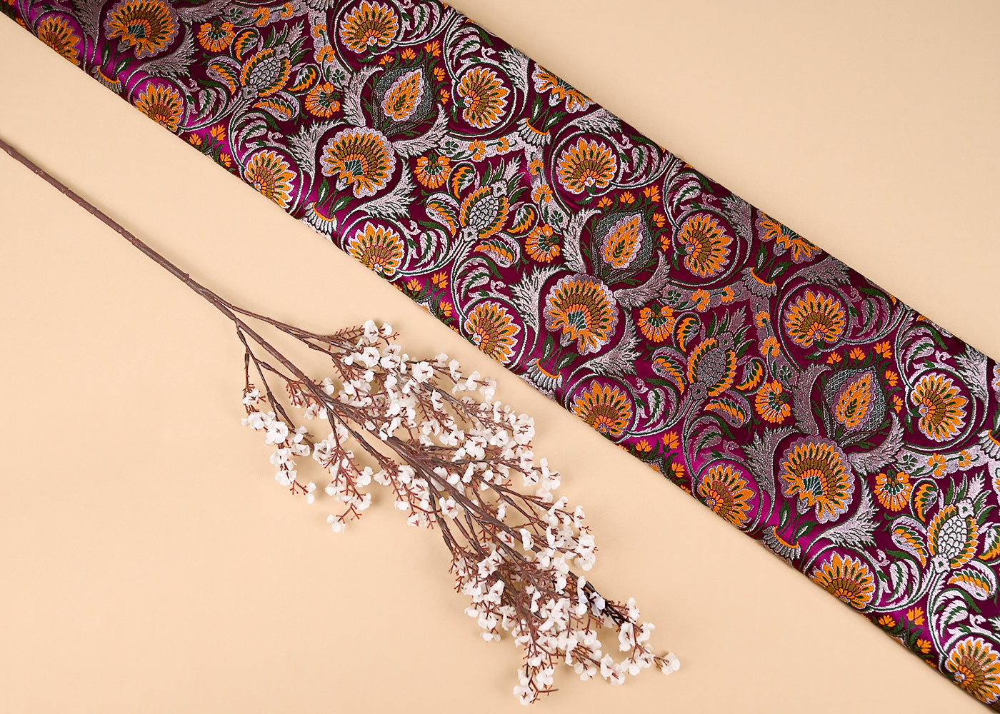 Purple Pure Banarasi Brocade Fabric With Thread And Zari Handloom 20179