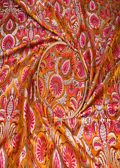 Mustard Pure Banarasi Brocade Fabric With Thread And Zari Handloom 20180