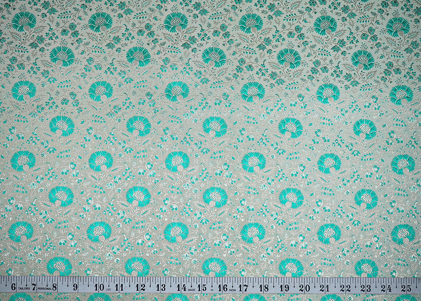 Mint Green Banarasi Brocade Fabric With Zari Handloom 20182