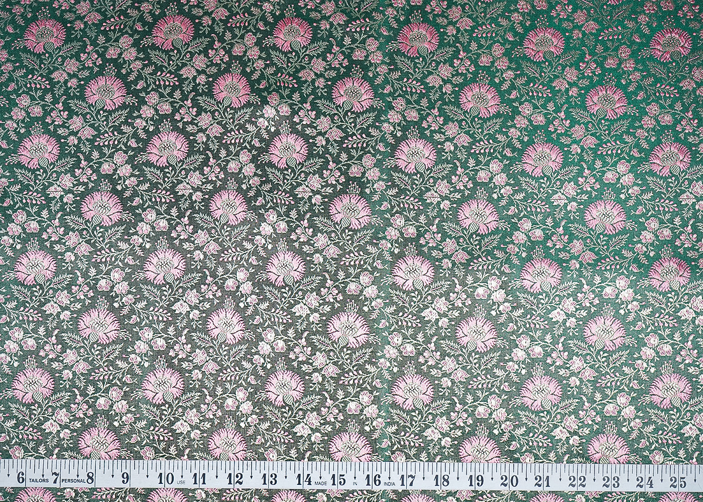 Bottle Green Banarasi Brocade Fabric With Zari Handloom 20183