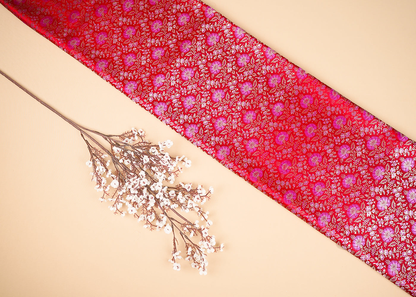 Red Banarasi Brocade Fabric With Zari Handloom 20184