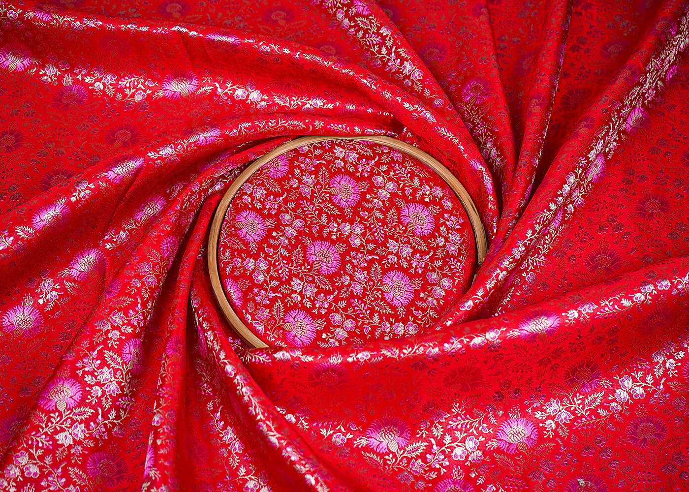 Red Banarasi Brocade Fabric With Zari Handloom 20184