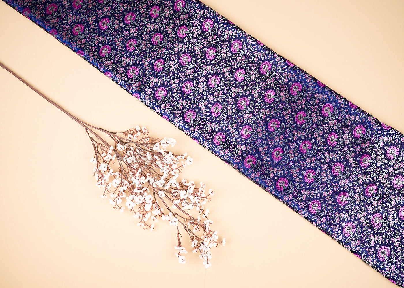 Voilet Banarasi Brocade Fabric With Zari Handloom 20185