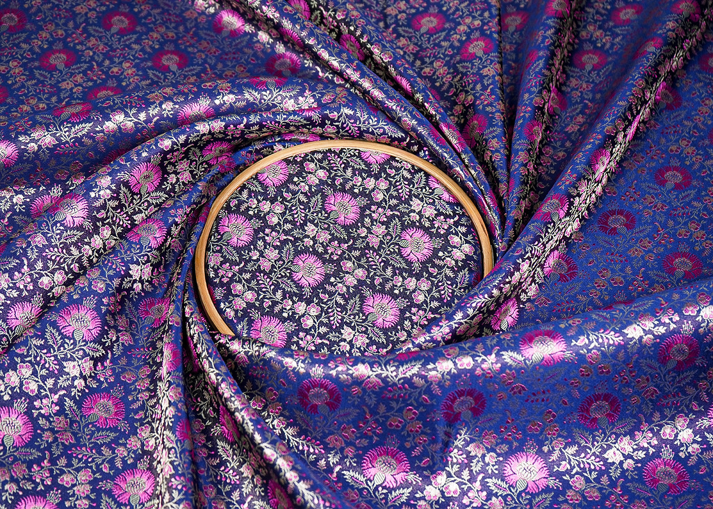 Voilet Banarasi Brocade Fabric With Zari Handloom 20185