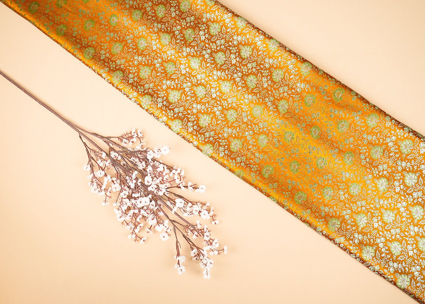 Mustard Banarasi Brocade Fabric With Zari Handloom 20186