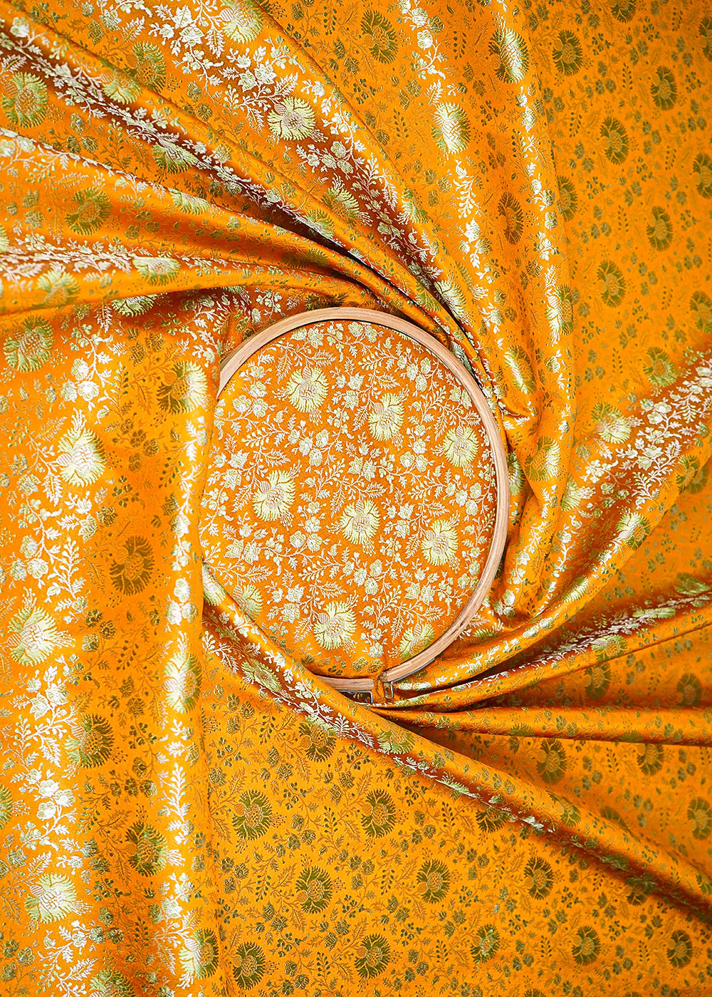 Mustard Banarasi Brocade Fabric With All Over Thread And Zari Handloom 20186