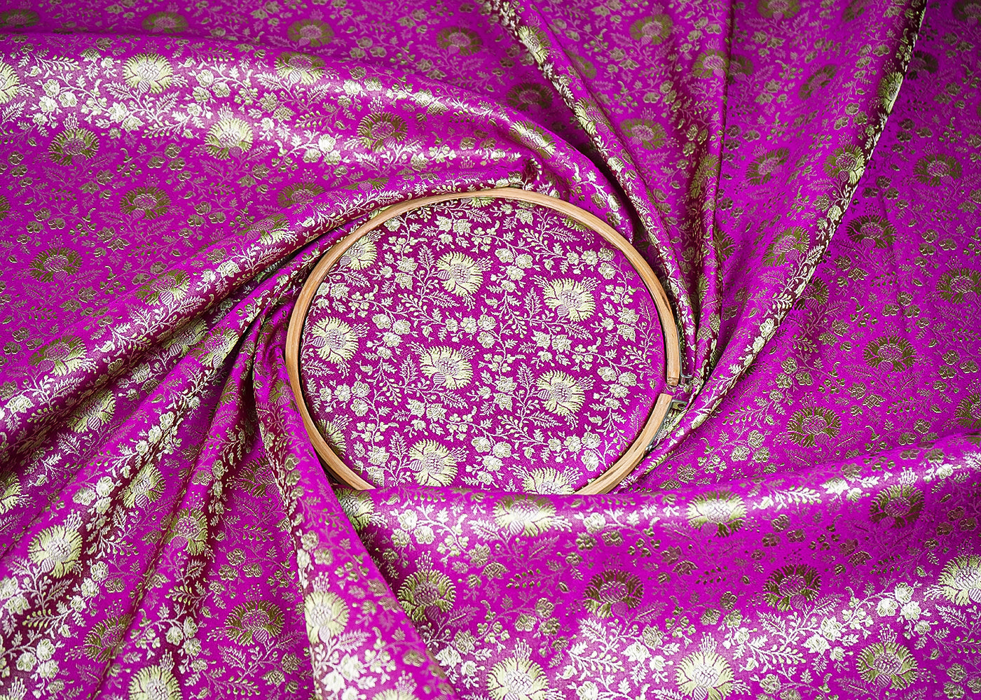 Purple Banarasi Brocade Fabric With Zari Handloom 20187