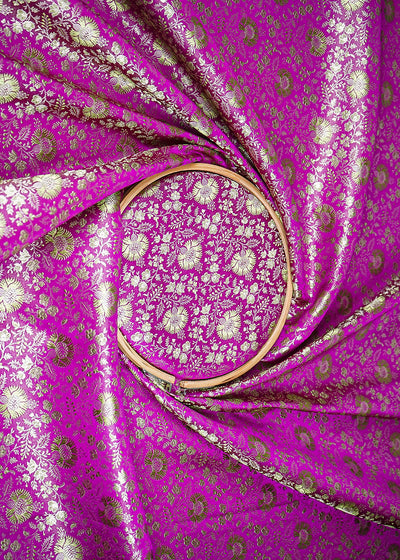 Purple Banarasi Brocade Fabric With All Over Thread And Zari Handloom 20187