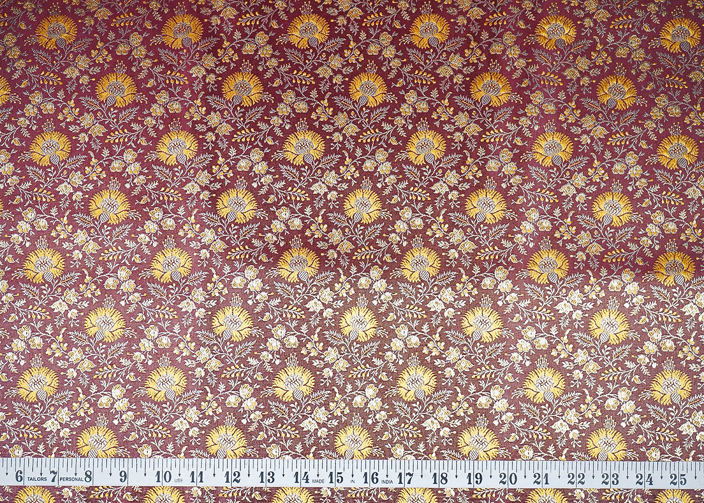 Wine Banarasi Brocade Fabric With Zari Handloom 20188